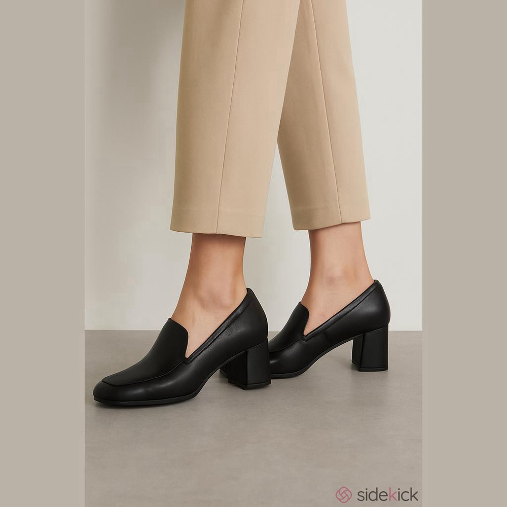 Vintage Blondo Black Leather Block Heel Slip On Loafer Pumps Size 7.5 M